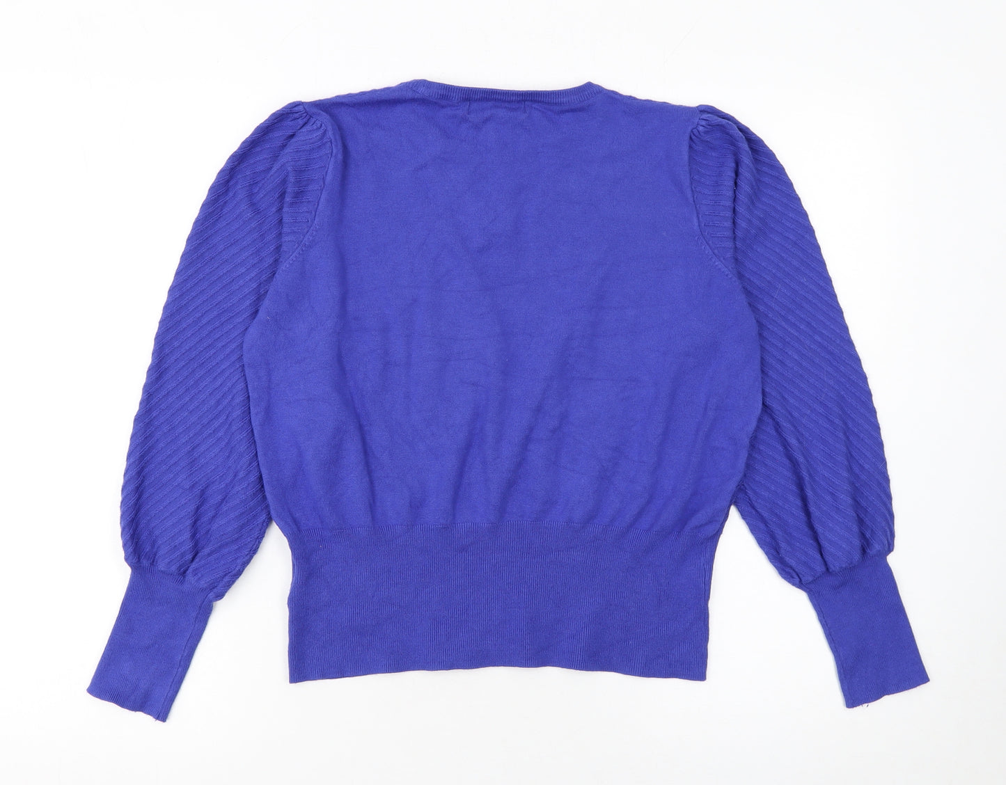 Marks and Spencer Women Blue Viscose Knit Puff Sleeve Jumper Size 16