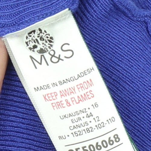 Marks and Spencer Women Blue Viscose Knit Puff Sleeve Jumper Size 16