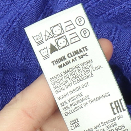 Marks and Spencer Women Blue Viscose Knit Puff Sleeve Jumper Size 16