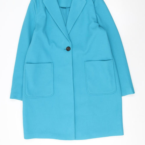 Marks and Spencer Women Blue Size 14 Polyester Single-Breasted Coat