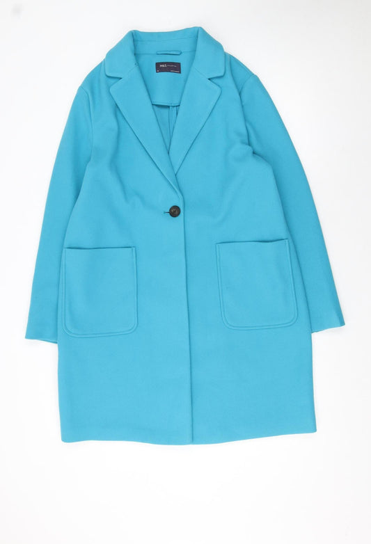 Marks and Spencer Women Blue Size 14 Polyester Single-Breasted Coat