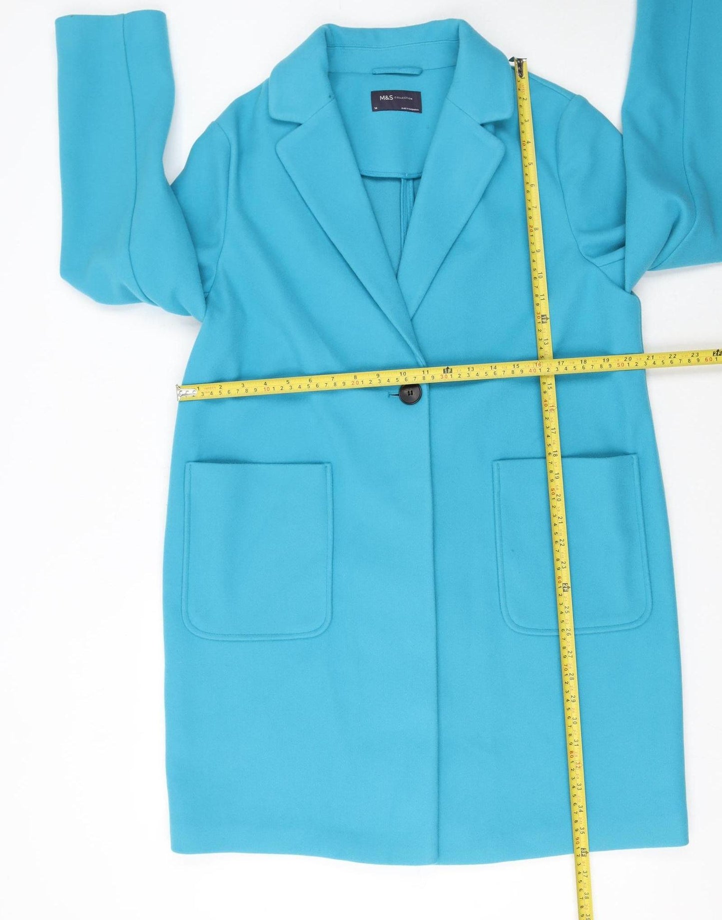 Marks and Spencer Women Blue Size 14 Polyester Single-Breasted Coat