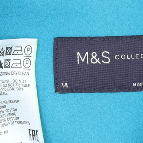 Marks and Spencer Women Blue Size 14 Polyester Single-Breasted Coat