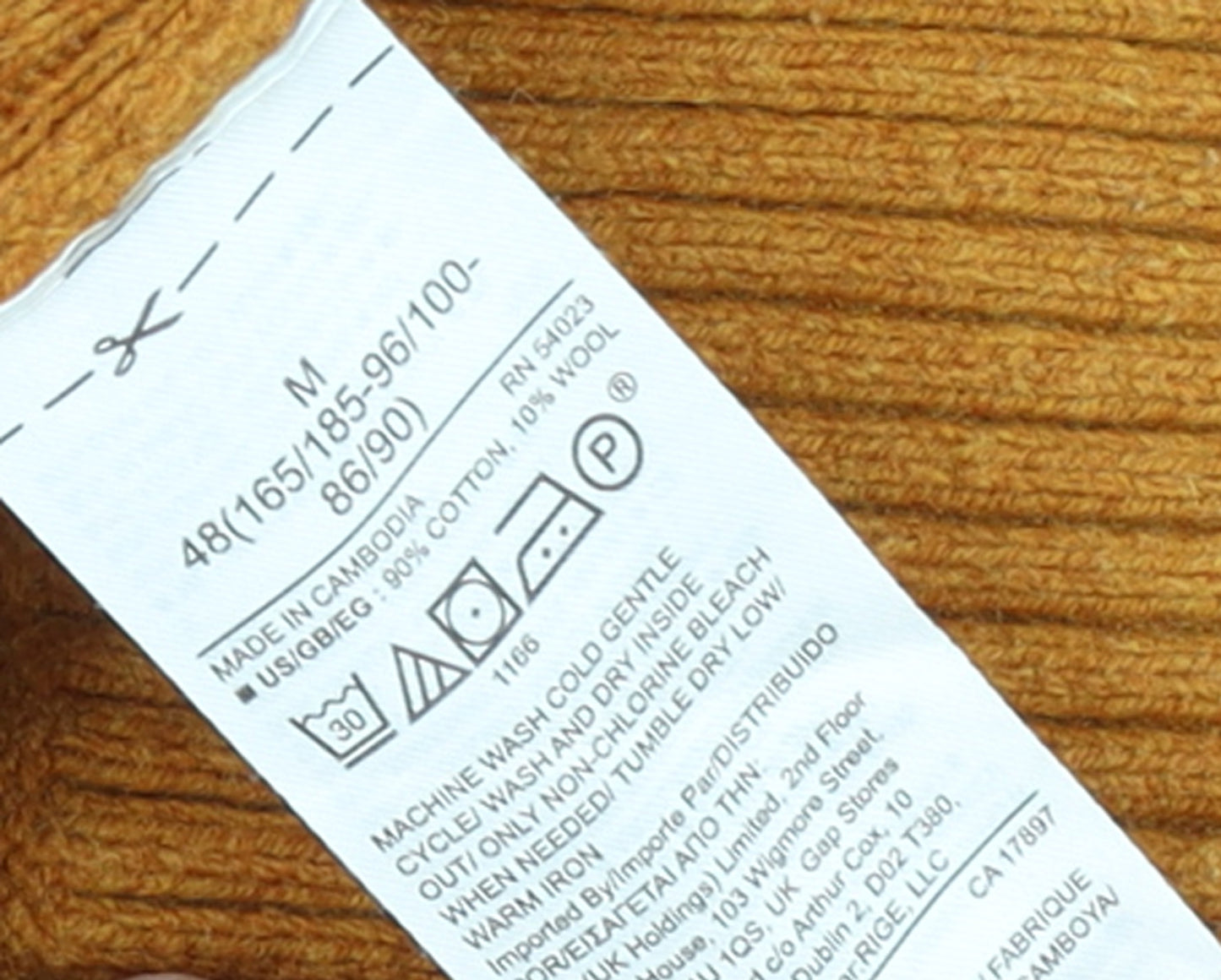 GAP Men's Orange Cotton Wool Crew Neck Jumper M Regular Fit