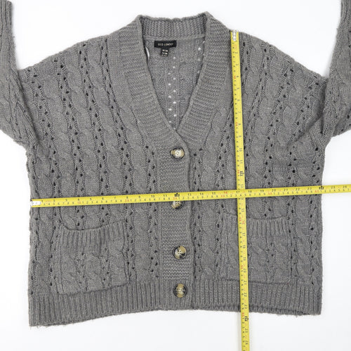 QED London Women's Grey Cable Knit Long Sleeve V-Neck Cardigan S