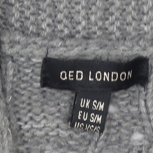 QED London Women's Grey Cable Knit Long Sleeve V-Neck Cardigan S