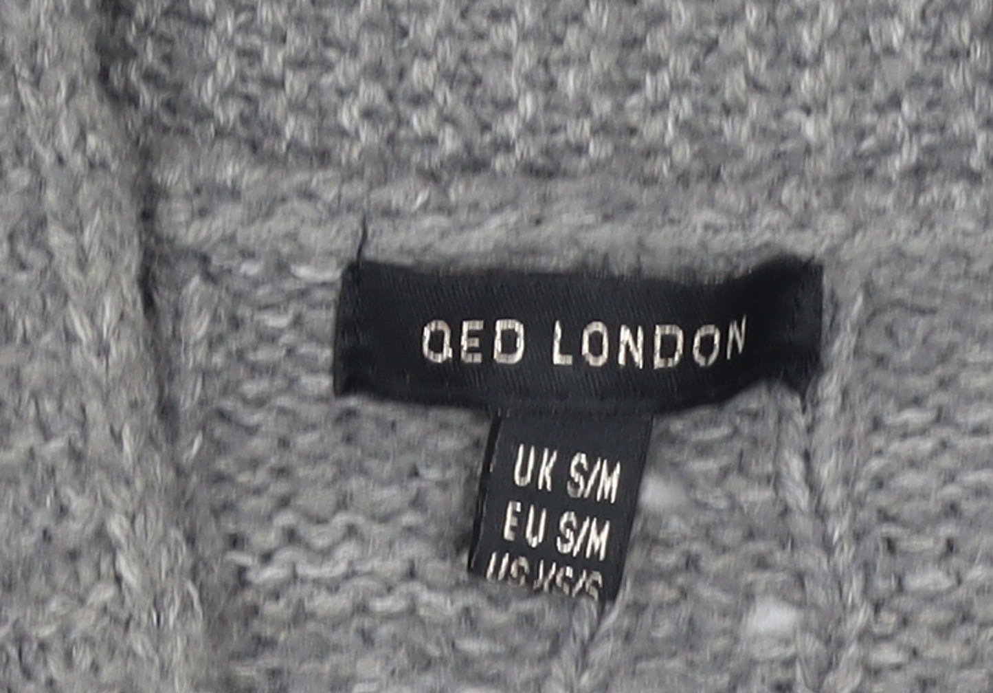 QED London Women's Grey Cable Knit Long Sleeve V-Neck Cardigan S