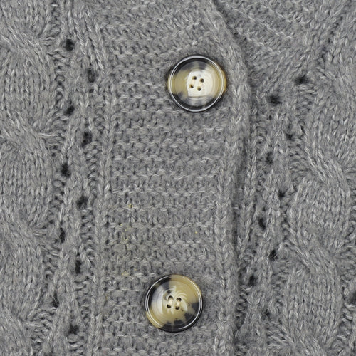 QED London Women's Grey Cable Knit Long Sleeve V-Neck Cardigan S