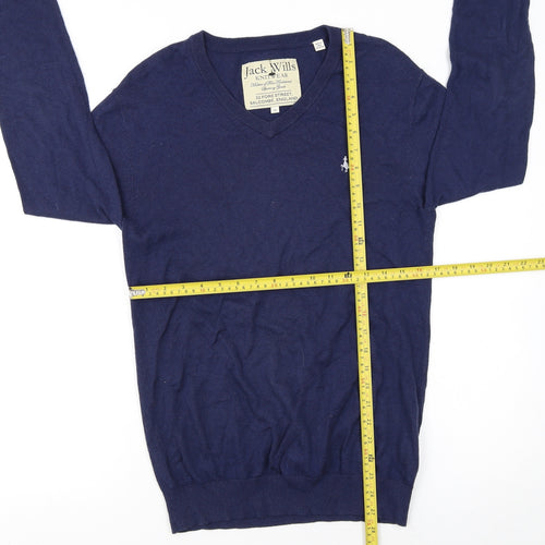 Jack Wills Men's Blue V-Neck Cotton Cashmere Jumper XS