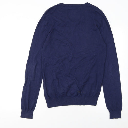 Jack Wills Men's Blue V-Neck Cotton Cashmere Jumper XS