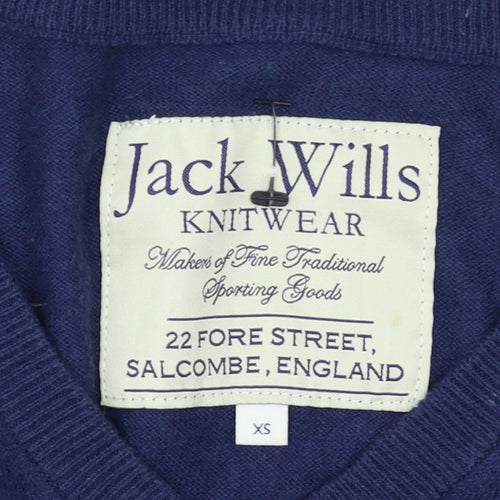 Jack Wills Men's Blue V-Neck Cotton Cashmere Jumper XS