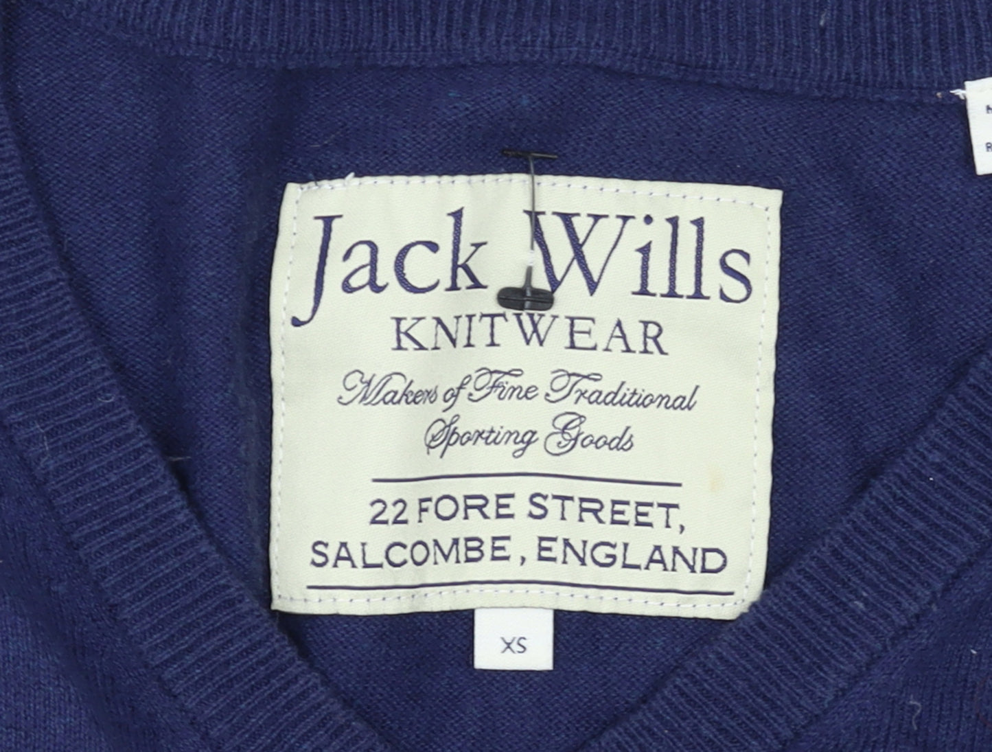 Jack Wills Men's Blue V-Neck Cotton Cashmere Jumper XS
