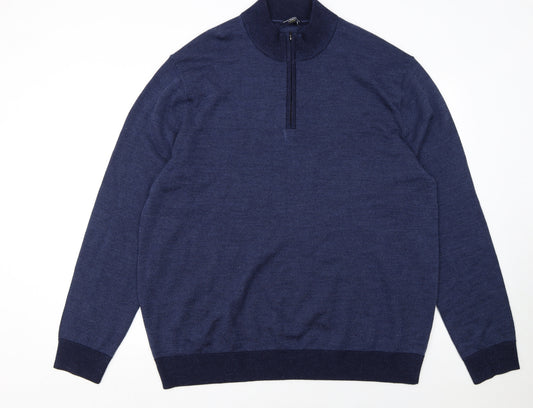 Charles Tyrwhitt Men's Blue 3XL Merino Wool 1/4 Zip Jumper