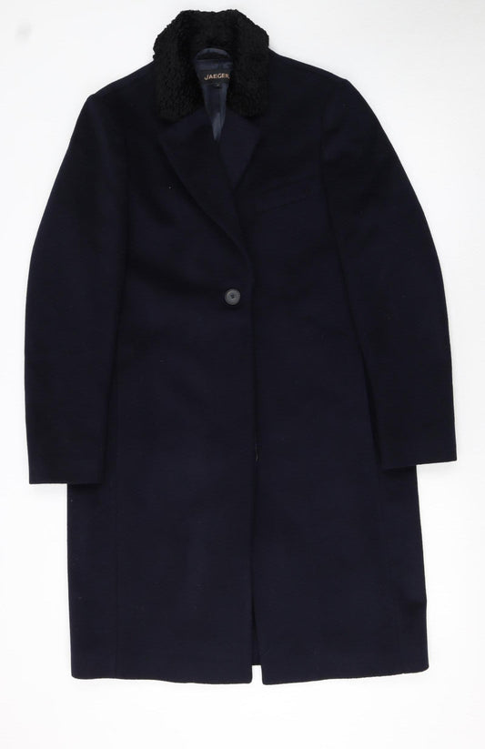 Jaeger Women’s Navy Wool Cashmere Long Overcoat UK12