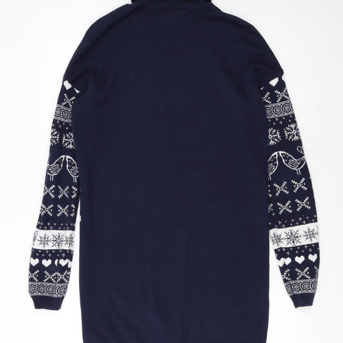 Next Women Blue Fair Isle Knit Roll Neck Jumper Dress Size 10