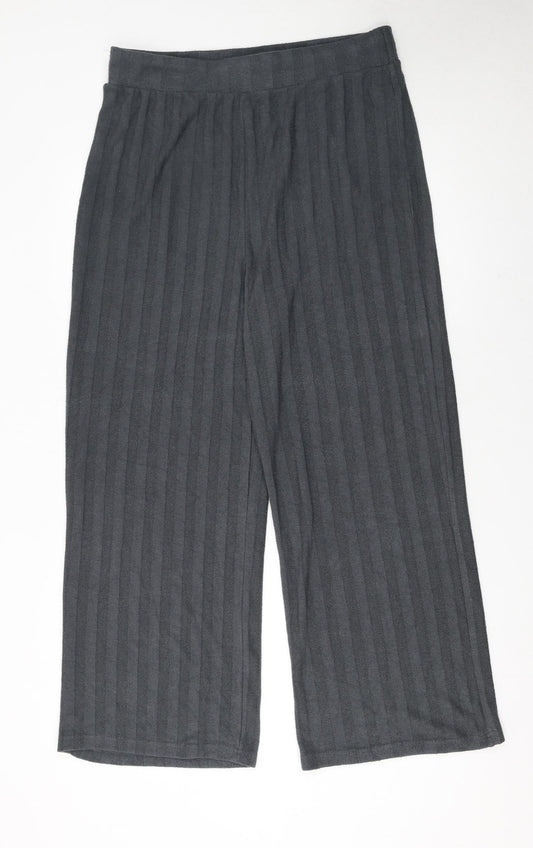 New Look Womens Grey Wide-Leg Striped Knit Trousers Size 16