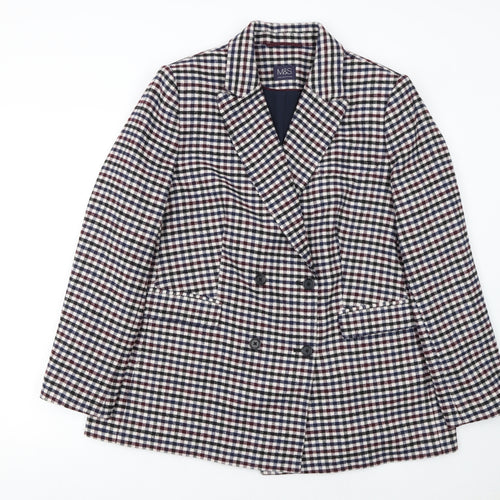 Marks and Spencer Women's Multicoloured Check Double-Breasted Tweed Blazer Size 18