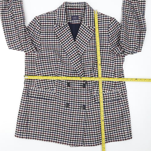 Marks and Spencer Women's Multicoloured Check Double-Breasted Tweed Blazer Size 18