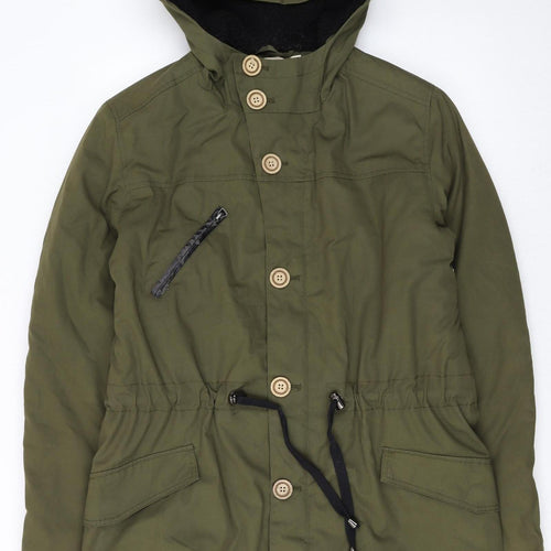 Anerkjendt Women Green Hooded Parka Jacket Size L