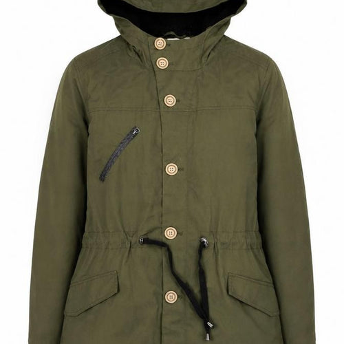 Anerkjendt Women Green Hooded Parka Jacket Size L