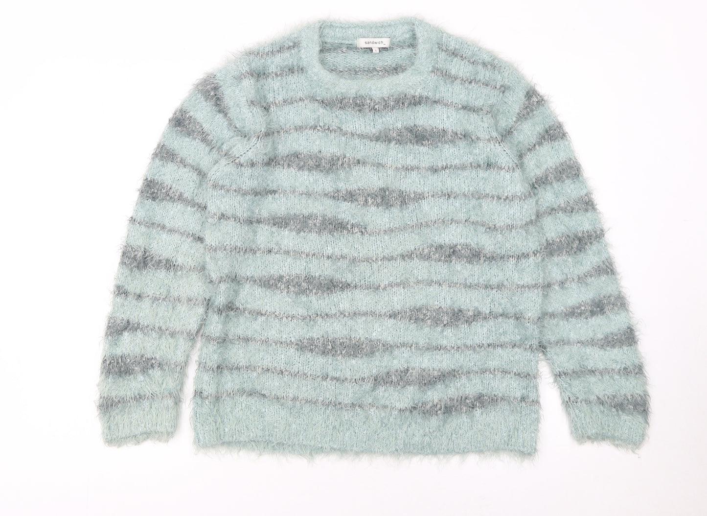 Sandwich Womens Blue Striped Chunky Knit Pullover Jumper Size L