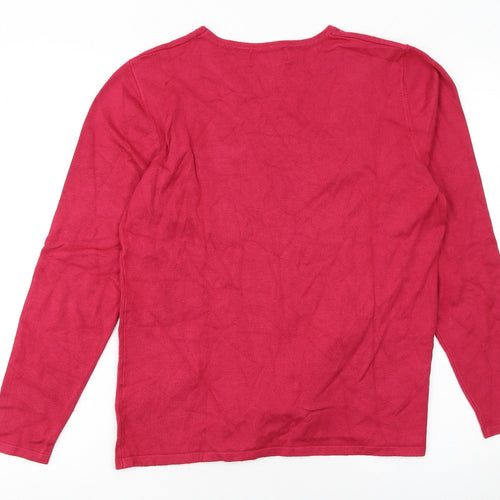Mudflower Womens Red Star Beaded Long Sleeve Pullover Jumper M