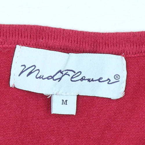 Mudflower Womens Red Star Beaded Long Sleeve Pullover Jumper M