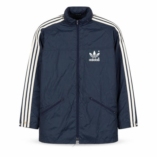 Front view of Adidas Men's Blue XS Retro Track Jacket Polyamide Full Zip Windproof