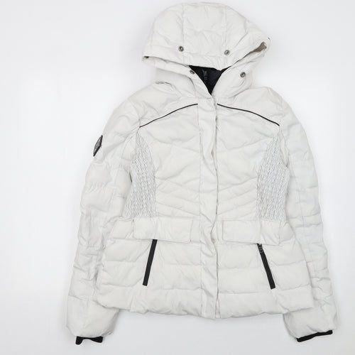 Superdry Womens White Puffer Jacket Hooded Size 14 Winter Coat