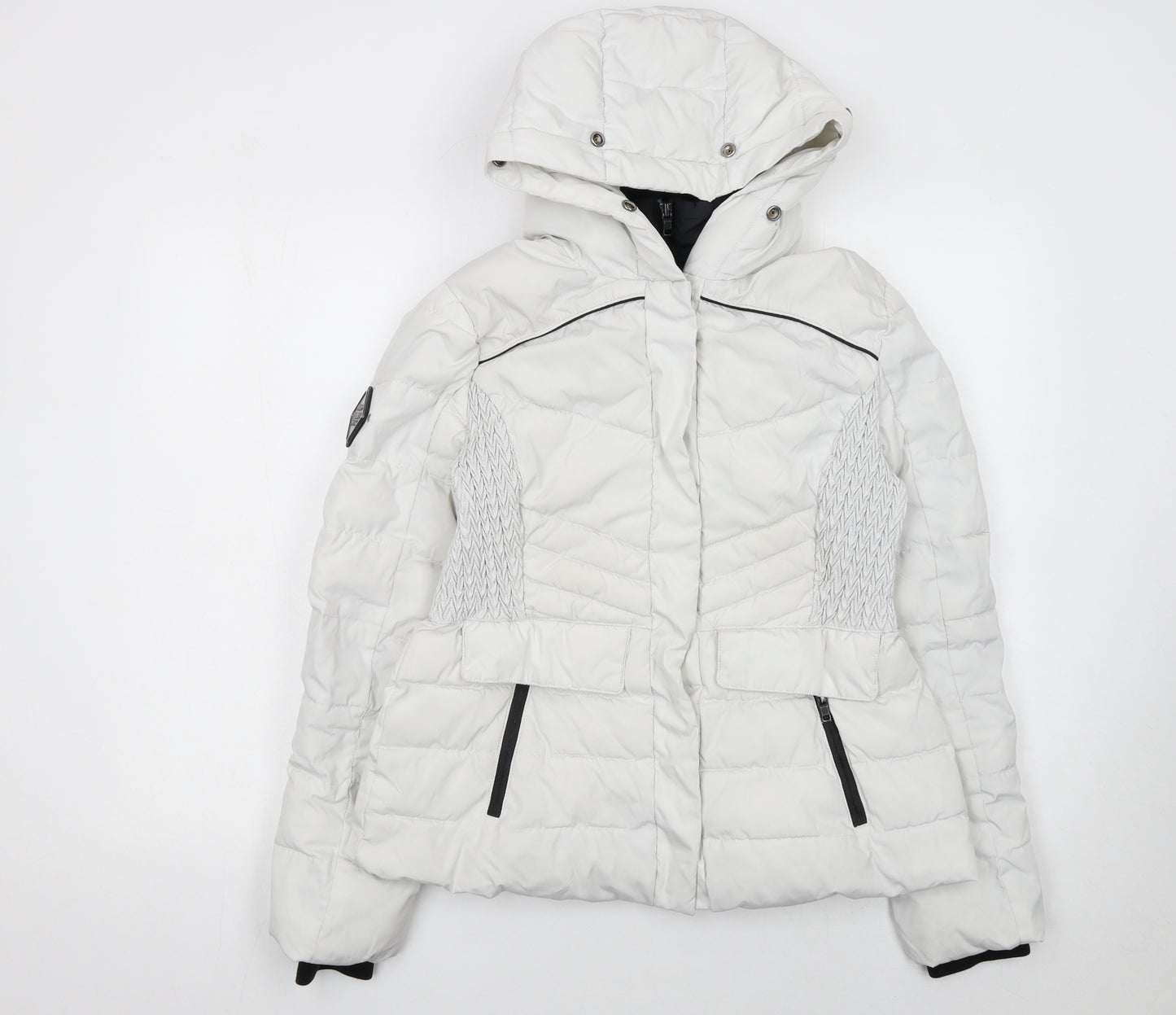 Superdry Womens White Puffer Jacket Hooded Size 14 Winter Coat