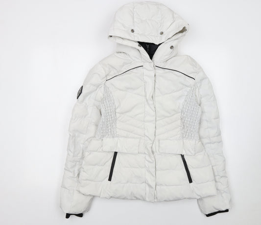 Superdry Womens White Puffer Jacket Hooded Size 14 Winter Coat