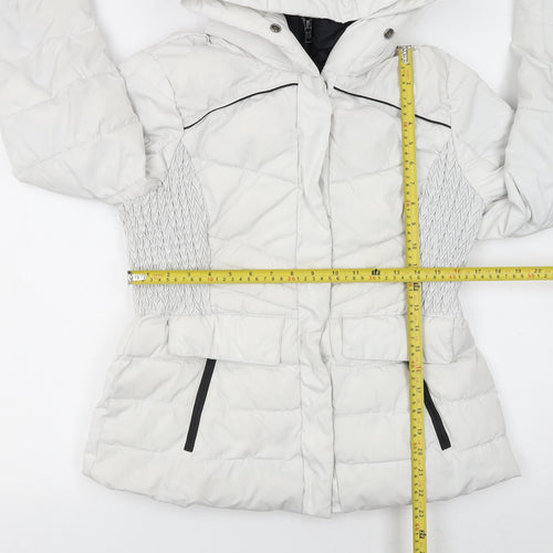 Superdry Womens White Puffer Jacket Hooded Size 14 Winter Coat