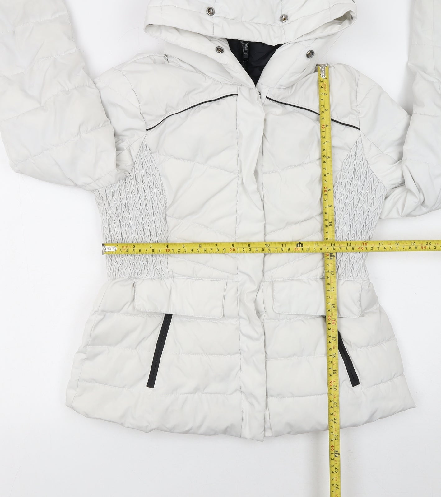 Superdry Womens White Puffer Jacket Hooded Size 14 Winter Coat