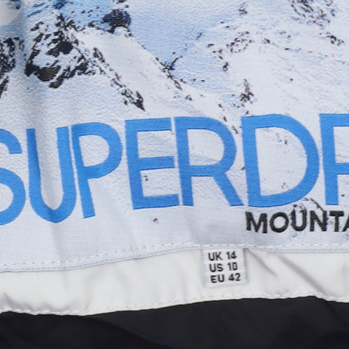 Superdry Womens White Puffer Jacket Hooded Size 14 Winter Coat