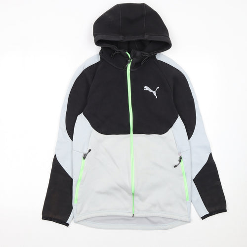 Puma Men's Grey & Black Full Zip Hooded Sports Hoodie Size S