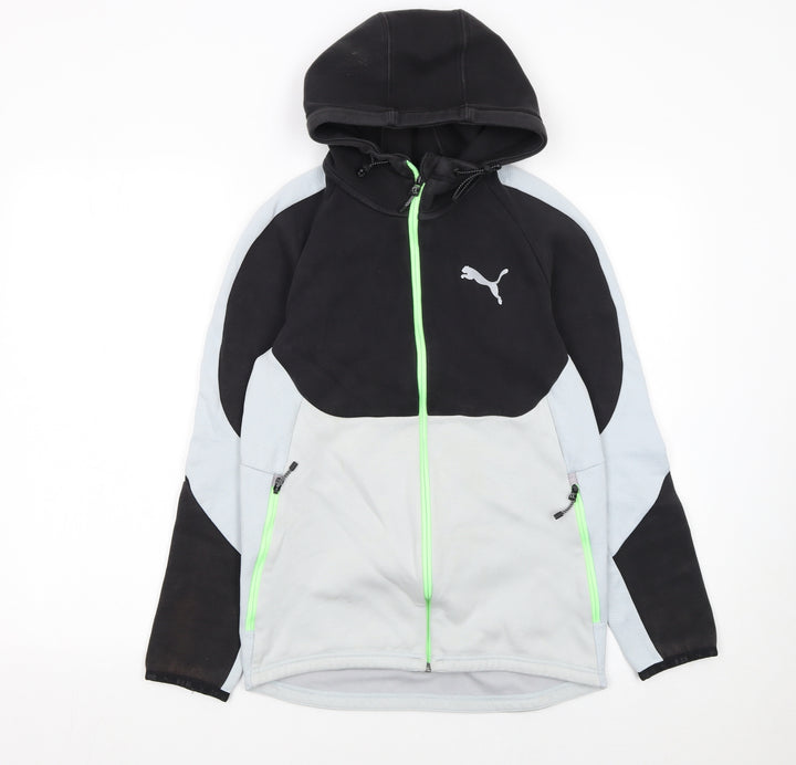 Puma Men's Grey & Black Full Zip Hooded Sports Hoodie Size S