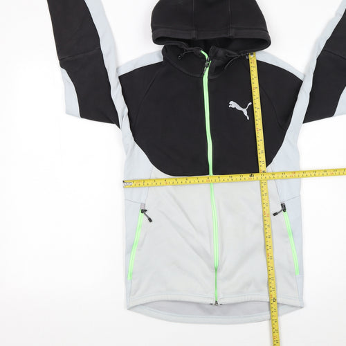 Puma Men's Grey & Black Full Zip Hooded Sports Hoodie Size S