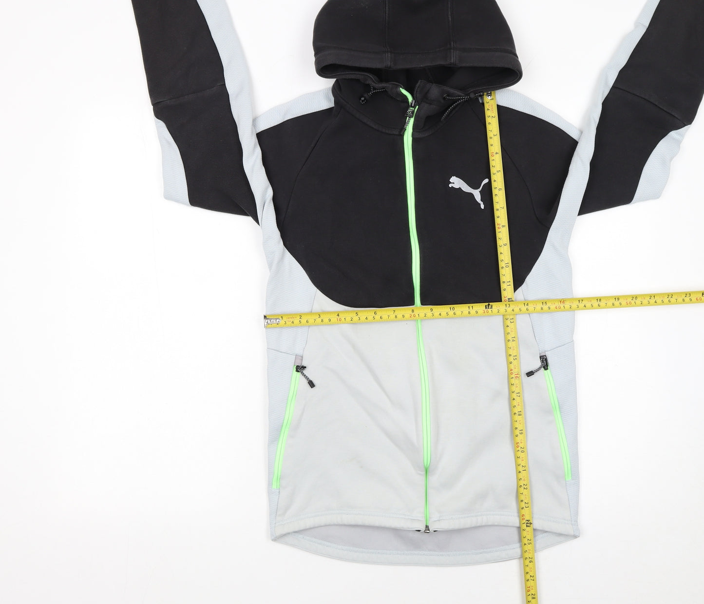 Puma Men's Grey & Black Full Zip Hooded Sports Hoodie Size S