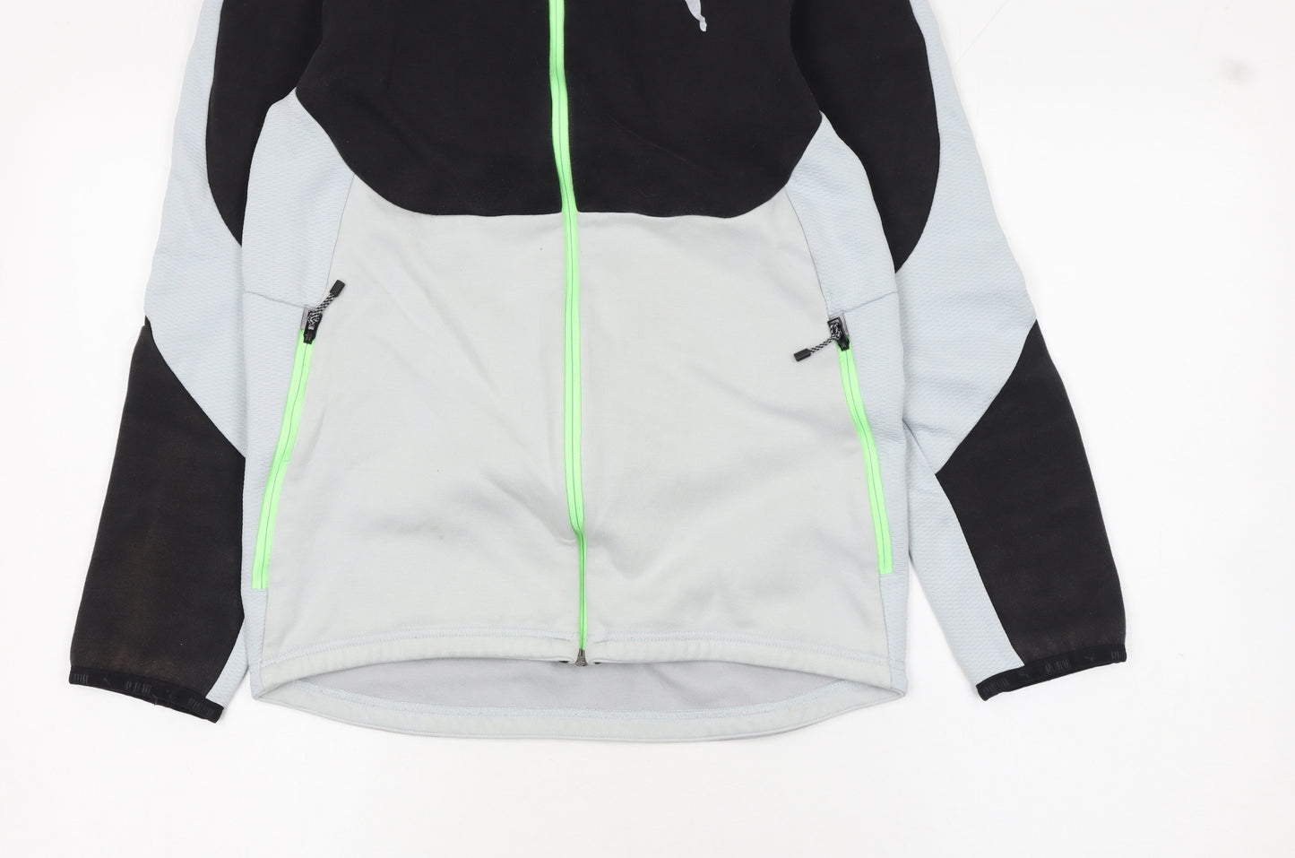 Puma Men's Grey & Black Full Zip Hooded Sports Hoodie Size S