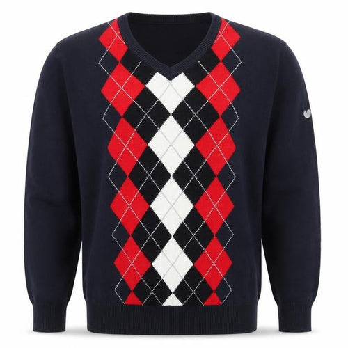 Palm Grove Men's Blue Argyle V-Neck Cotton Acrylic Jumper L