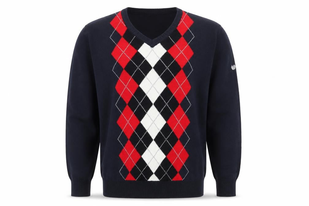 Palm Grove Men's Blue Argyle V-Neck Cotton Acrylic Jumper L