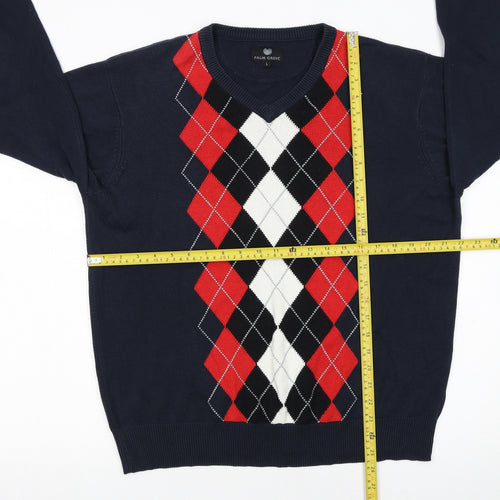 Palm Grove Men's Blue Argyle V-Neck Cotton Acrylic Jumper L