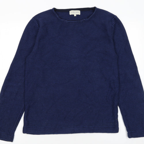 Jigsaw Men's Blue Striped Cotton Crew Neck Jumper Size S