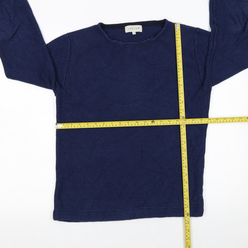 Jigsaw Men's Blue Striped Cotton Crew Neck Jumper Size S