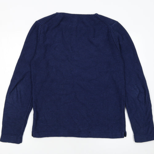 Jigsaw Men's Blue Striped Cotton Crew Neck Jumper Size S