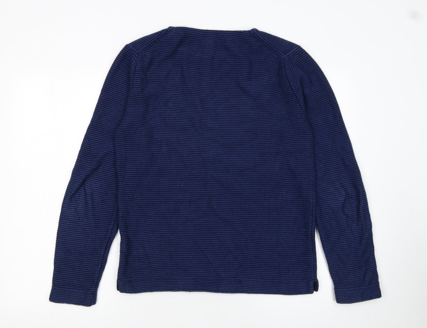 Jigsaw Men's Blue Striped Cotton Crew Neck Jumper Size S