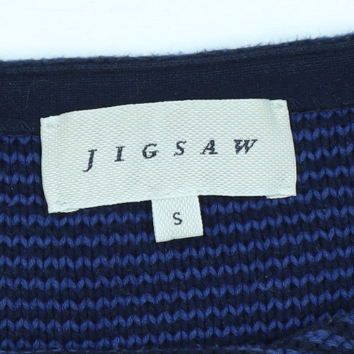Jigsaw Men's Blue Striped Cotton Crew Neck Jumper Size S