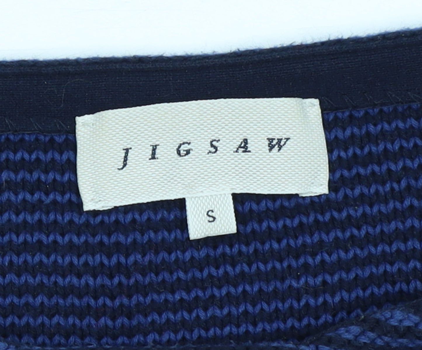 Jigsaw Men's Blue Striped Cotton Crew Neck Jumper Size S