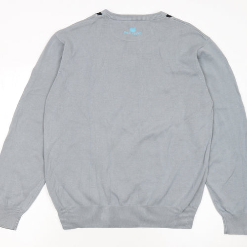 Palm Grove Men's Grey Argyle V-Neck Cotton Blend Pullover Jumper L