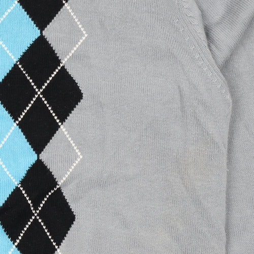 Palm Grove Men's Grey Argyle V-Neck Cotton Blend Pullover Jumper L